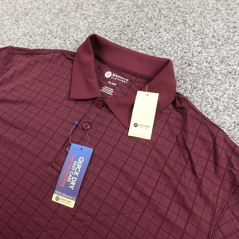 NEW Haggar Polo Shirt Mens XL Red Purple Performance Golf Short Sleeve UPF UV